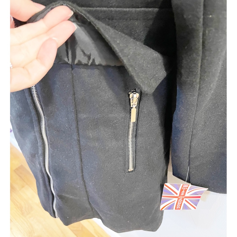 NWT Miss London Wool Blend Assymetrical Zip Peacoat Size Large - Picture 6 of 11
